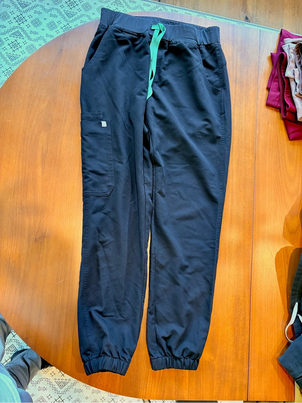 Figs Black Joggers with Teal Drawstring